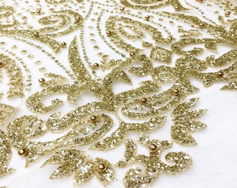 Stella METALLIC GOLD Glitter Mesh Lace / Dress Fabric / Sold by the Yard