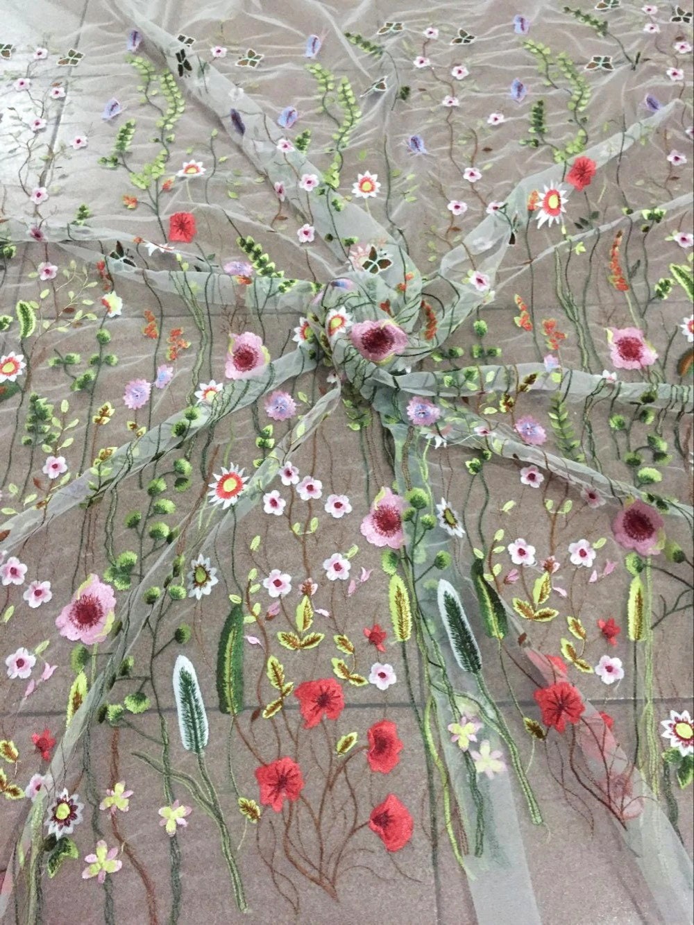 Angel Garden Floral Embroidery Tulle Mesh Lace / Fabric by