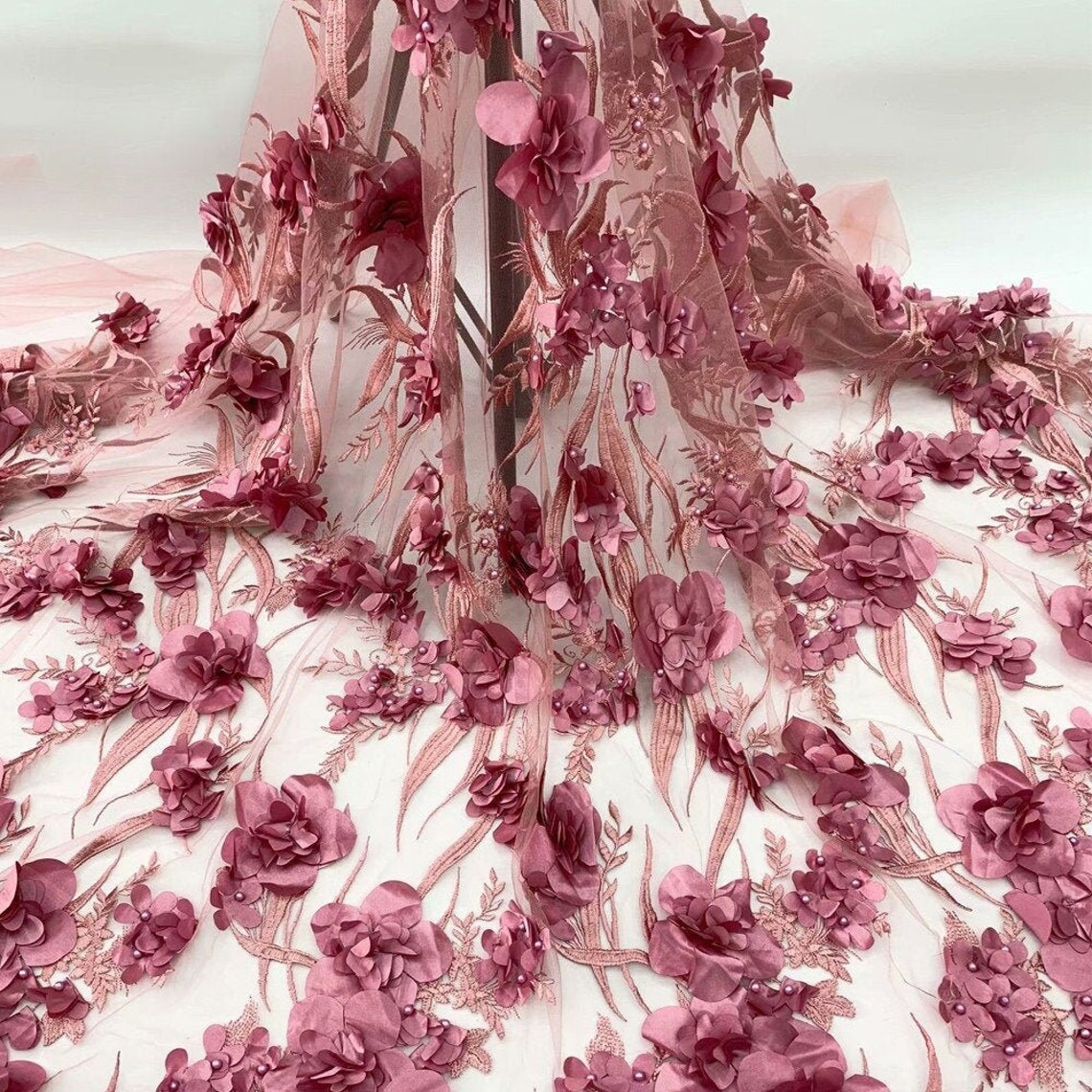 Dusky Pink Embroidered Sequin Tulle Eb3008