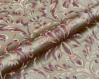 Tela Jacquard Damasco Marrón Caqui / Cortinas, Tapicería, Almohadas, Disfraces / Marfil, Rosa, Oliva, Dorado, Marrón / Tela cortada a medida