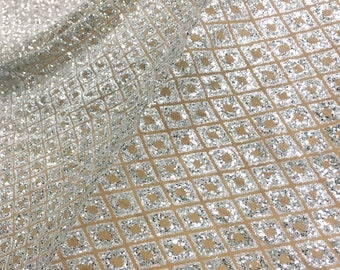 5 YARDS / SILVER Glitter Geometric Embroidery Mesh Dress Fabric