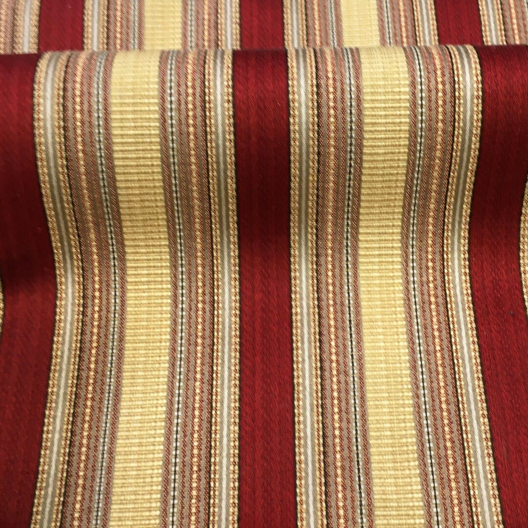 MOZART Burgundy Curtain, Gold Brocade Striped Etsy Drapery, - Jacquard Yard Pillow/ Fabric Upholstery, Red Fabric / the by