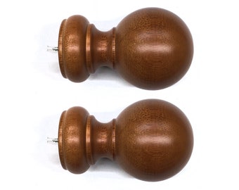 PAIR / For 2 inch Rod / Drapery Wood Finial for 2&quot; Ball Pole Adaptor Plug / Drapery Curtain Hardware / Walnut Color