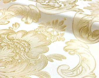 Tecido jacquard damasco floral real com 110" de largura, marfim dourado, cortinas, estofados, travesseiros, decoração, fantasias/tecido por metro