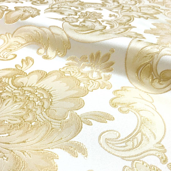 110" Wide IVORY GOLD Royal Floral Damask Jacquard Fabric/ Drapery,Upholstery,Pillow,Decor,Costume /Fabric By the Yard