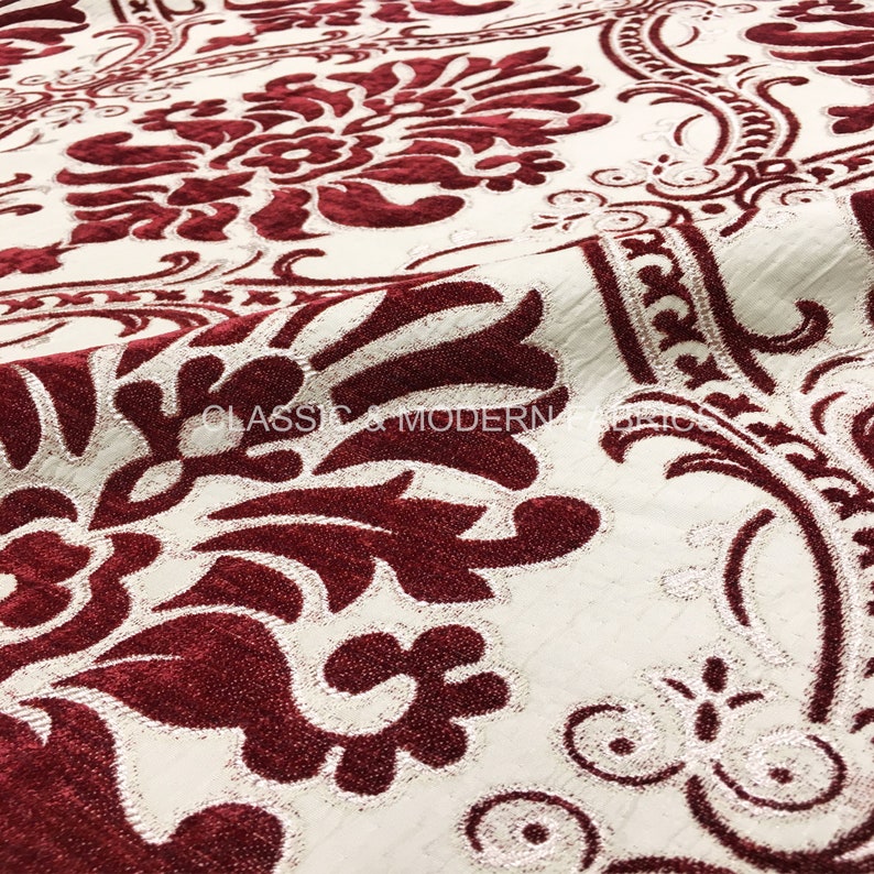 Classic Floral Damask Red Burgundy Velvet Fabric / Drapery Etsy