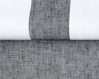 300cm / 118" WIDE Lanshire Pure 100% linen Stripe Solid Fabric 175gsm  / Black White / Curtain, Upholstery, Apparel /Fabric by the Yard