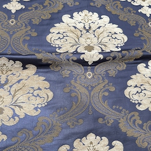 Labelle Damask Brocade Jacquard Dark Blue Fabric/Drapery, Upholstery, Decor, Costume/Fabric by the Yard image 3