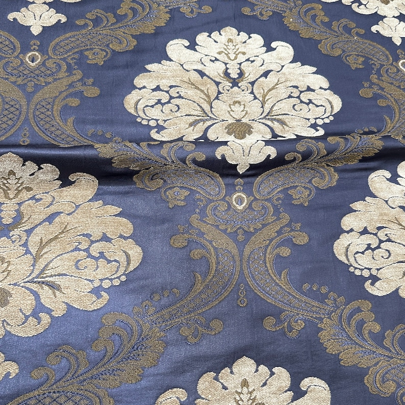 Labelle Damask Brocade Jacquard Dark Blue Fabric/Drapery, Upholstery, Decor, Costume/Fabric by the Yard image 3