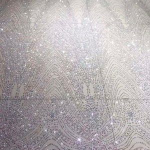 Mileos SILVER Glitter Geometric Embroidery Mesh Kleid Stoff / Wird als Meterware verkauft