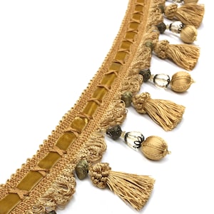 Elizabeth Gold 4&quot; Beaded Ball Tassel Fringe Trim / Drapery, Upholstery, Pillows, Home Decor / By the Yard