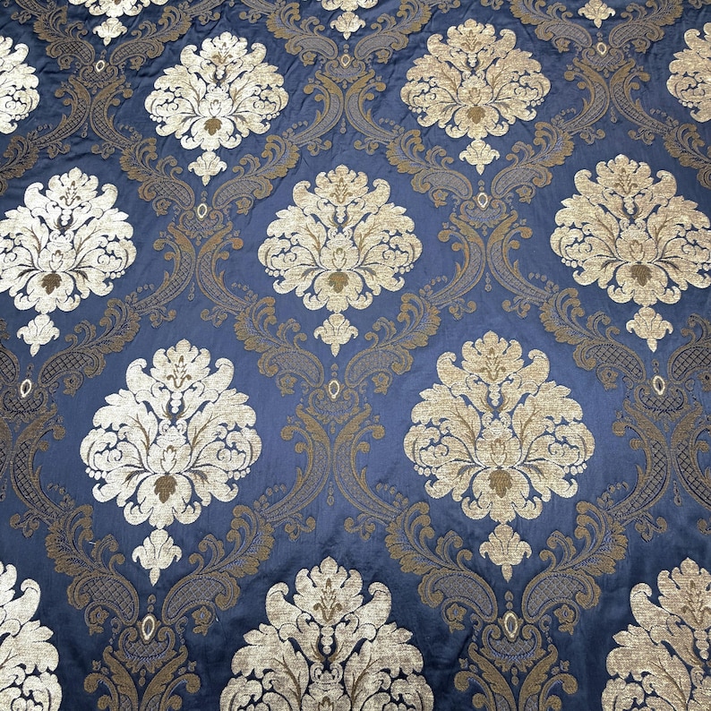 Labelle Damask Brocade Jacquard Dark Blue Fabric/Drapery, Upholstery, Decor, Costume/Fabric by the Yard image 5