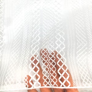 2 YARDS / Off White Ivory Geometric Open Weave Cotton Sheer / Drapery, Crafts