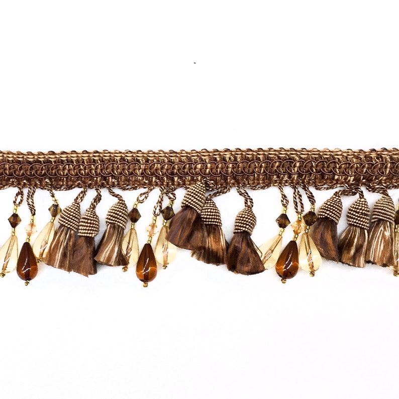2.5 Brown Gold Beaded Tassel Fringe Trim / Drapery Etsy