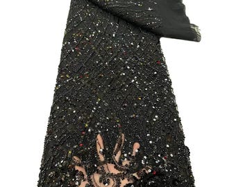 5 YARDS / 9 COLORS / ANUBIS Sequin Beaded Embroidery Glitter Mesh Dress Lace Fabric