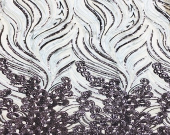 Labelle PURPLE LIGHT SILVER Floral Pattern Mesh Lace Sequins Fabric by the Yard