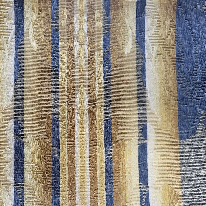 Amalia Blue Gold Damask Stripe Brocade Jacquard Fabric / Vendido cortado a medida imagen 1