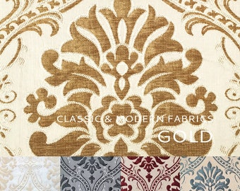 5 COLORS / Classic Floral Damask Velvet Fabric / Ivory, Gold, Gray, Brown, Blue Green, Burgundy Red Velvet Fabric by the Yard