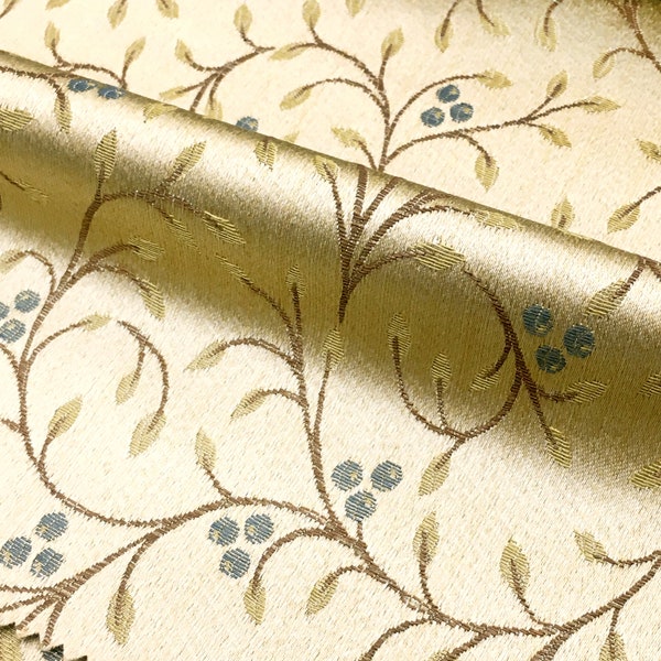 2 YARDS / 110" Wide Compari Small Flower Buds Jacquard Fabric/Gold, Blue/ Drapery, Curtain, Upholstery, Costume/Fabric by the Yard