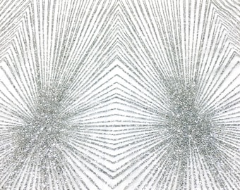 3 COLORS / RAFAELA SILVER Glitter Geometric Embroidery Mesh Lace Dress Fabric / Sold by the Yard