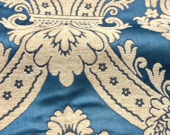 110" TENOR Royal Blau Braun Klassischer Kontrast Damast Samt Stoff / Vorhänge, Vorhänge, Polster / Meterware verkaufen