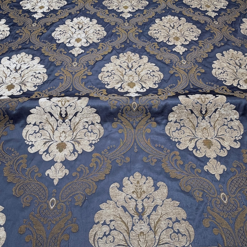 Labelle Damask Brocade Jacquard Dark Blue Fabric/Drapery, Upholstery, Decor, Costume/Fabric by the Yard image 7