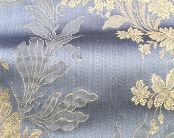 GINEVRE Blue Gold Floral Jacquard Brocade Fabric / Curtain, Drapery, Upholstery, Pillow/ Fabric by the Yard