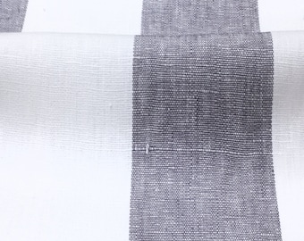 Newport 5" Wide Stripe 100% linen fabric / Light Grey White Color / Drapery, Curtain, Upholstery, Costume, Apparel /Fabric by the Yard