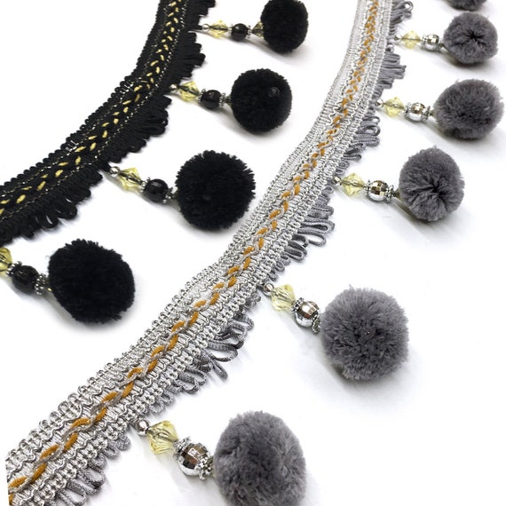 QUARKZMAN 10 Iarde di Nastro con Pom Pom Ball Fringe Trim, Accessorio per Cucito Fai da Te per Decorazione di Tende, Abiti, Cuscini (12mm, Rosso