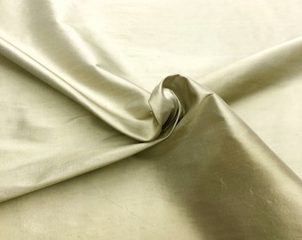 100% Silk Light Beige Green Dupioni Fabric/Drapery, Curtain, Upholstery, Pillow / Fabric by the Yard