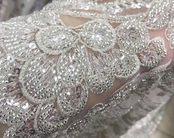 5 YARDS / Beautiful Beaded Glitter Embroidery Mesh Lace / Dress Fabric