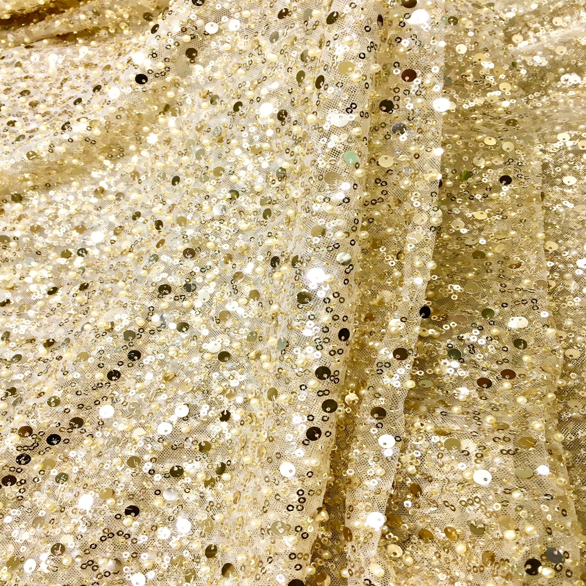 Champagne Beaded Lace Fabric by the Yard 