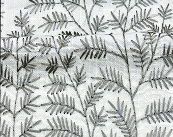 SORELLO Gray White Embroidery Linen Fabric / Fabric by the Yard