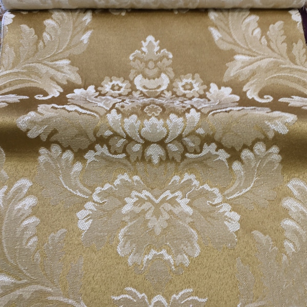 MONACO Brown Gold Beige Large Regal Damask Jacquard Fabric / Drapery, Upholstery, Curtain, Decor, Costume / Fabric by the Yard