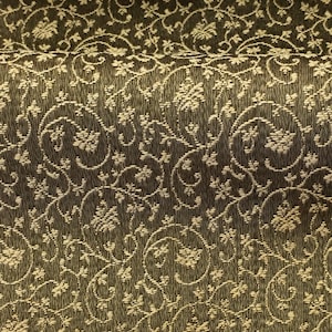MILANO Olive Gold Floral Small Swirl Scroll Jacquard Brocade Fabric / Sold by the Yard