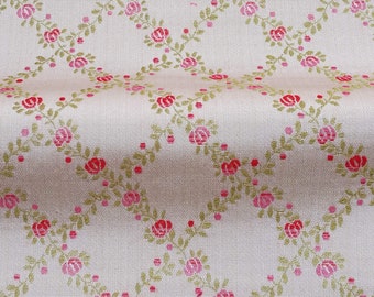 OTELLO Pink Green Floral Diamond Woven Jacquard Brocade Fabric / Drapery, Upholstery, Costume / Fabric by the Yard