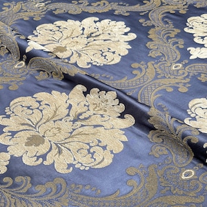 Labelle Damask Brocade Jacquard Dark Blue Fabric/Drapery, Upholstery, Decor, Costume/Fabric by the Yard image 2