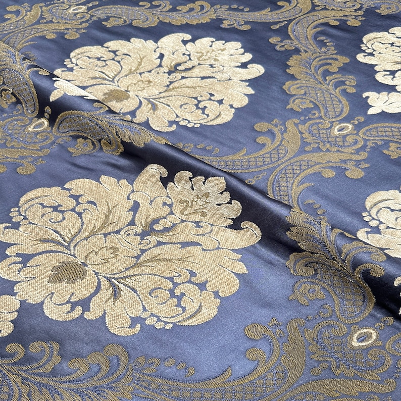 Labelle Damask Brocade Jacquard Dark Blue Fabric/Drapery, Upholstery, Decor, Costume/Fabric by the Yard image 2
