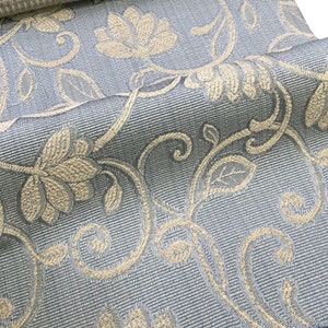 108" Wide PRESTIGE Blue Gold Textured Jacquard Fabric / Curtain, Drapery, Upholstery, Pillow/ Fabric by the Yard