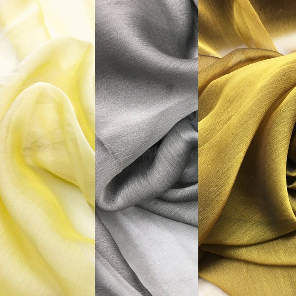 3 COLOR / Bright Yellow Gray Olive Gold Soft Lightweight Silk Georgette Sheer Fabric / Crafts, Wedding, Dresses, Clothing