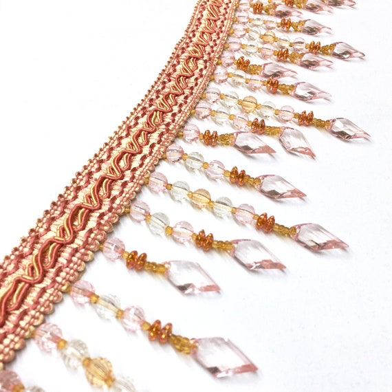Talia Crystal Blush Pink 4 Beaded Tassel Fringe Trim Etsy