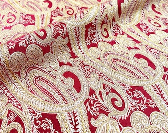 Tela jacquard damasco STEFANO de 108" de ancho, color rojo dorado beige, brillo suave / Cortinas, tapicería, cojines, disfraces / Tela cortada a medida