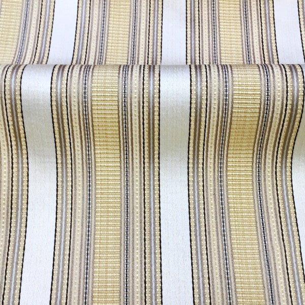 MOZART Beige Rayé Or Brocart Jacquard Tissu / Rideau, Draperie, Rembourrage, Oreiller / Tissu par mètre