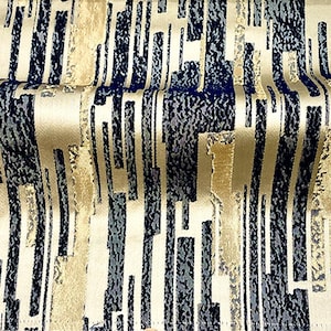 108&quot; Wide TELA Navy Blue Gold Abstract Design Jacquard Fabric / Sold by the Yard