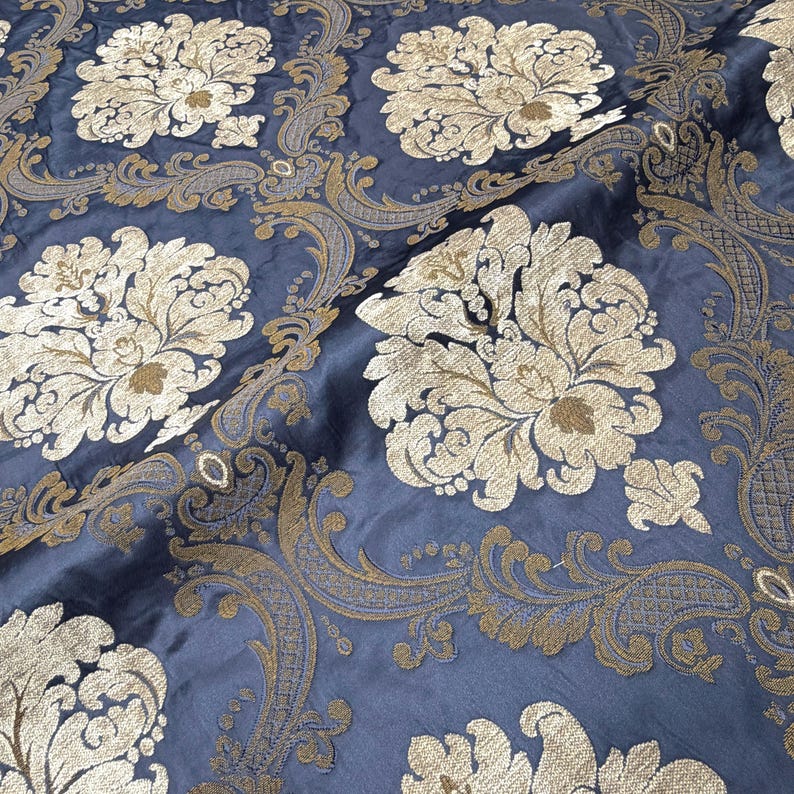 Labelle Damask Brocade Jacquard Dark Blue Fabric/Drapery, Upholstery, Decor, Costume/Fabric by the Yard image 6