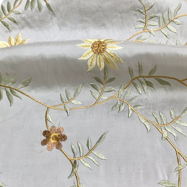 6 COLORS / Floral Faux Taffeta Silk Embroidery Fabric / Drapery, Curtain, Upholstery, Pillow, Costume/ Fabric by the yard