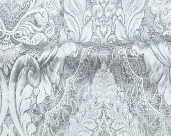 110" Valentinia Soft Gray Raised Damask Jacquard Fabric