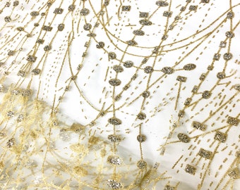 Abstract METALLIC GOLD SILVER Sequins Glitter Mesh Tulle Mesh Lace / Fabric by the Yard