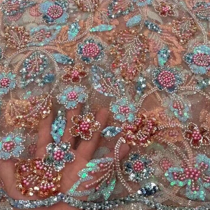 5 YARDS / 11 FARBEN / Elaina Pailletten Perlen bestickt Mesh Sparkly Lace Braut Hochzeit Party Kleid Stoff