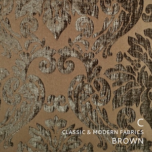 Puede incluir: Tela marr&oacute;n con un patr&oacute;n de damasco. La tela tiene un dise&ntilde;o en relieve texturizado con un brillo sutil.  Classic & Modern Fabrics BROWN.